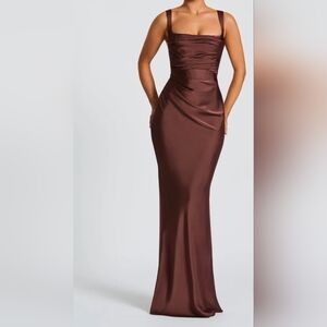 Babyboo Elegant Brown Maxi Dress And Scarf